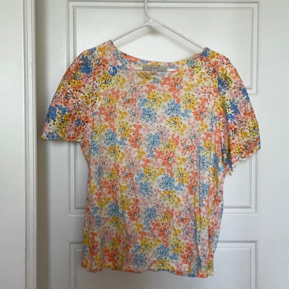 LOFT Floral Blouse - Orange, Blue, Yellow